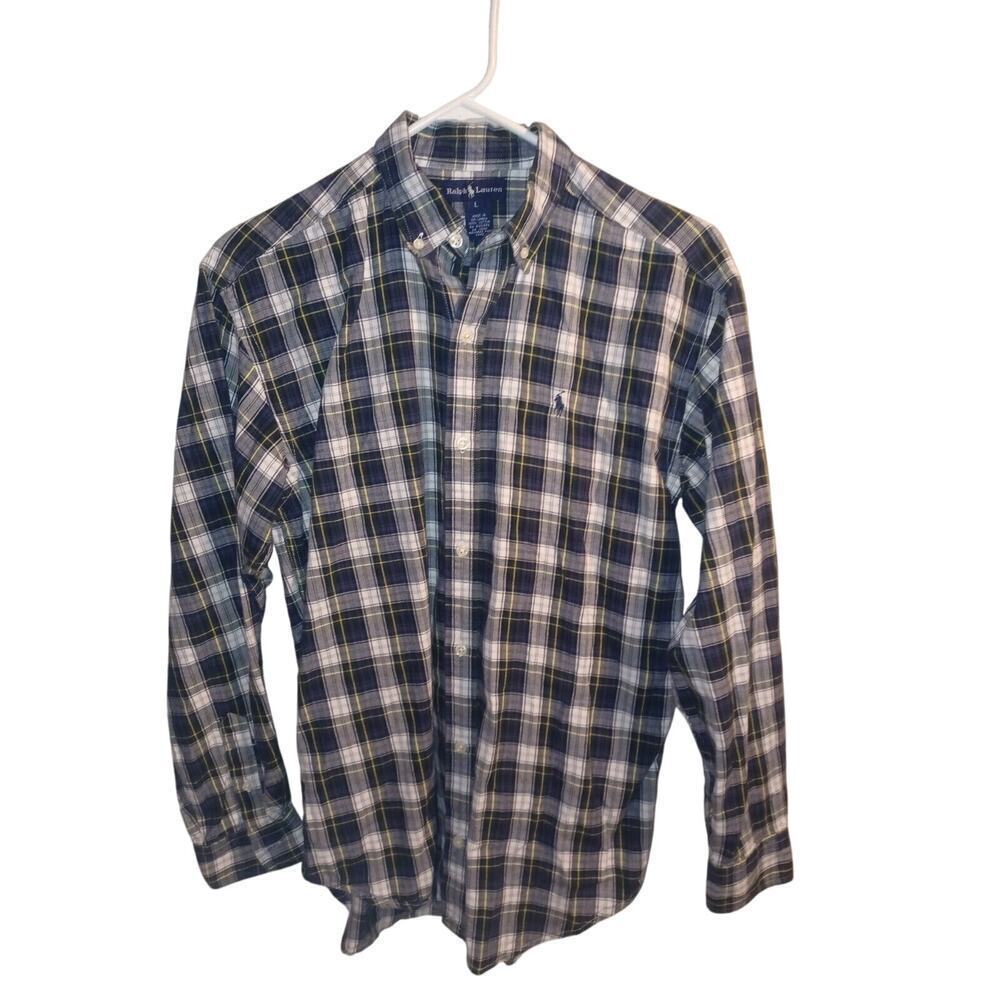 Ralph Lauren Shirt Mens L Blue And Green Plaid Long Sleeve Button Up